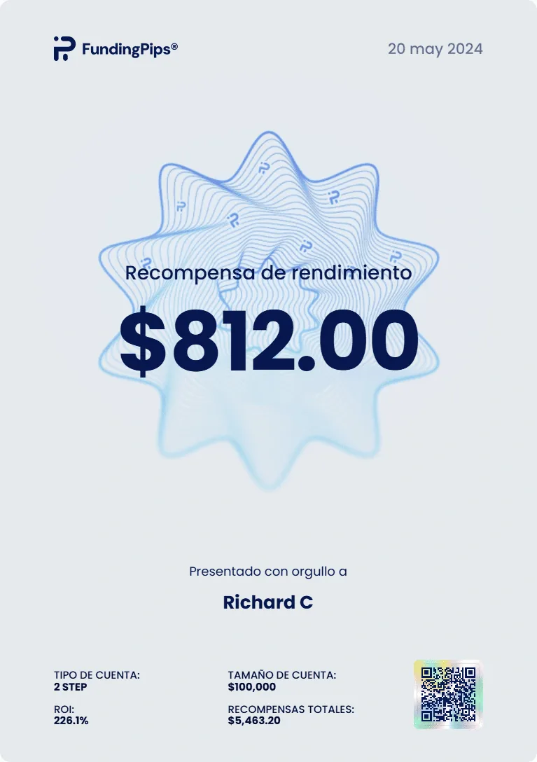 Retiro verificado de $812.00 — FundingPips