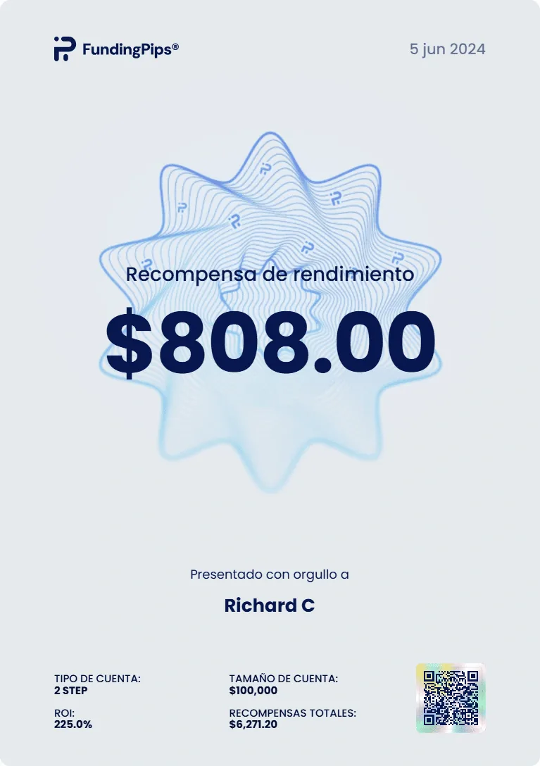 Retiro verificado de $808.00 — FundingPips
