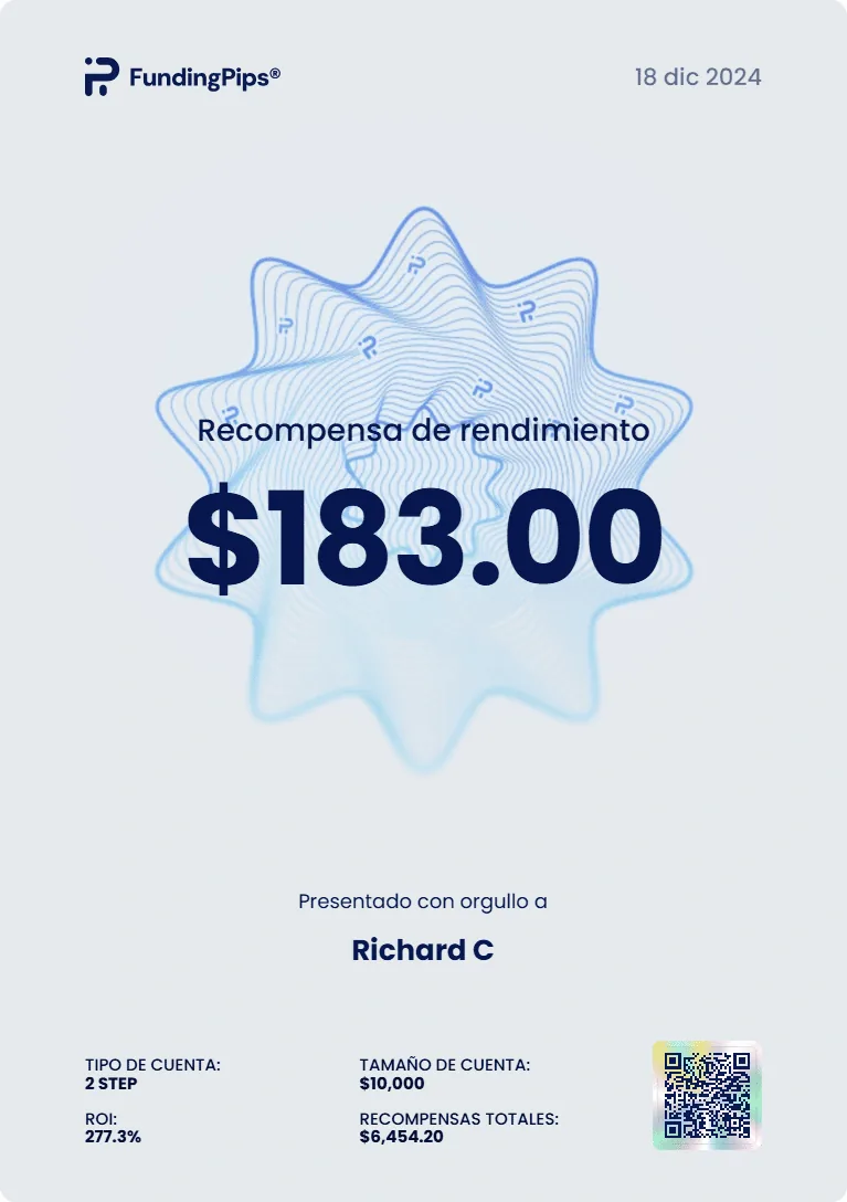 Retiro verificado de $183.00 — FundingPips